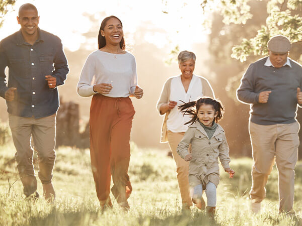 Multi generational family walking 