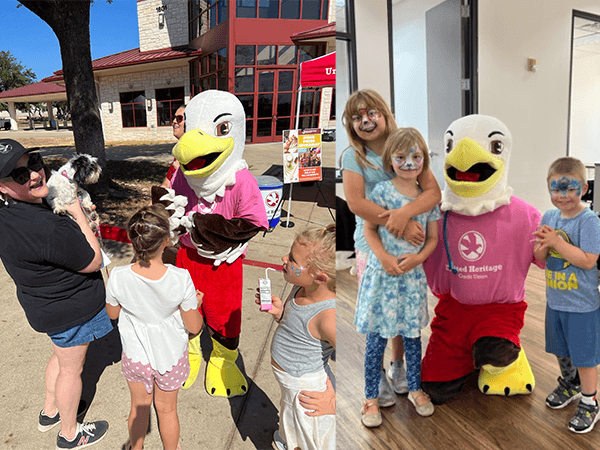 Beaker mascot with kids