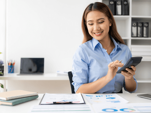 Woman checking balances