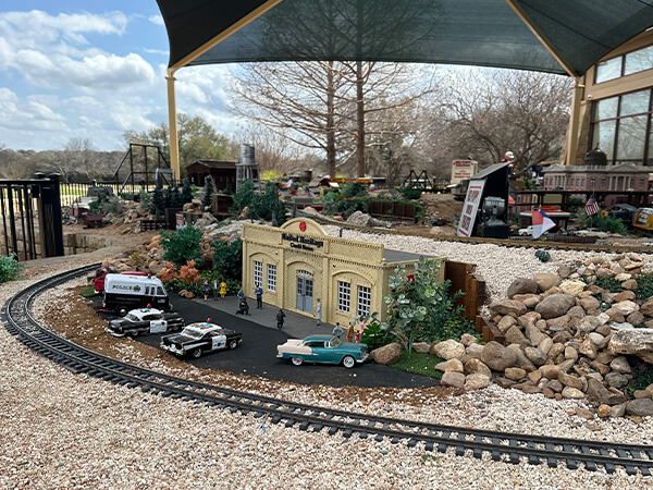 wide angle shot of Red Poppy railroad